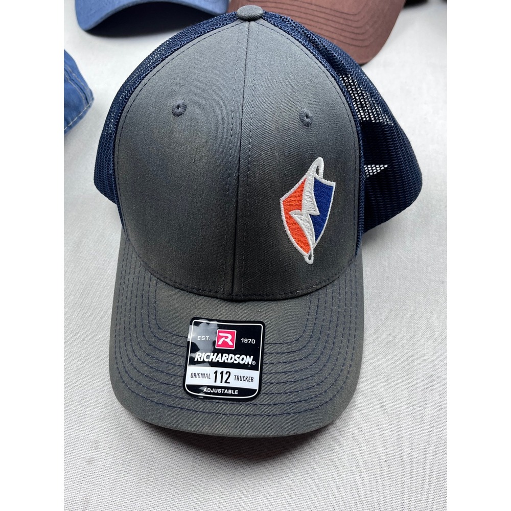 Richardson 112 Trucker Hat Charcoal Navy Blue Snapback Lightning Bolt Logo Cap